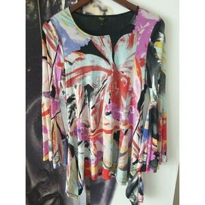 Cupio Women's Multicolor Floral Print Scoop Neck Flare Sleeve Blouse Size S YJ01